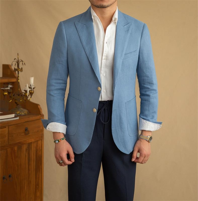 Men's Casual Slim Fit Linen Blazer Regular fit Jacket Lightweight 2 Button Blazer Sport Coat2