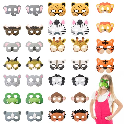 Coloch 32 Pieces Safari Animal Mask for Kids, Jungle Party Favor Mask with 16 Different Types Zoo Animal Head Mask, for Jungle Safari Theme Birthday Dress Up Party Supplies
