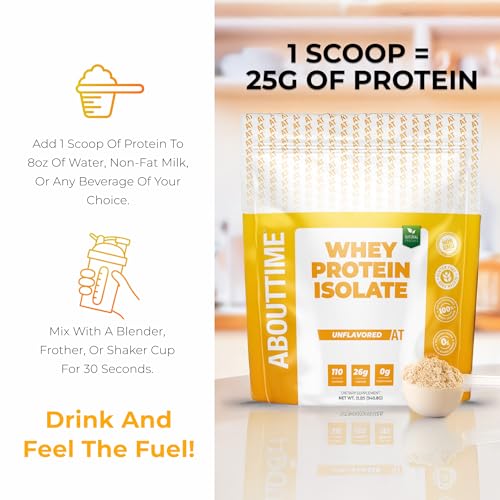 Image of About Time Unflavored Whey Protein Isolate Powder 26g, Natural Ingredients, Non-GMO, Gluten-Free, Lactose-Free, No Artificial Sweeteners, Low Carb, 32 Servings