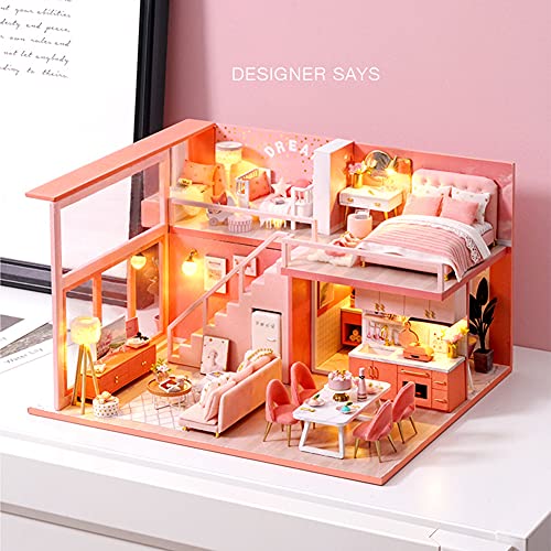Ltervoercaern Puppenhaus Miniatur mit Möbeln, DIY Hut Miniaturen Puppenhaus Handgefertigtes zusammengebautes Modell (L… – Bild 4