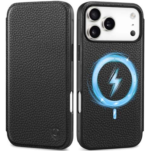 Coque iPhone 17 Pro Max cuir blocage RFID et chargement sans fil