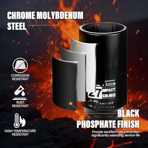 Image of 1 /2 Inch Drive 27mm Deep Metric Impact Socket,CR-MO,6 Point Radius Corner Design,Square Chamfered Opening,Axle Nut Impact Grade Socket for Easy Removal
