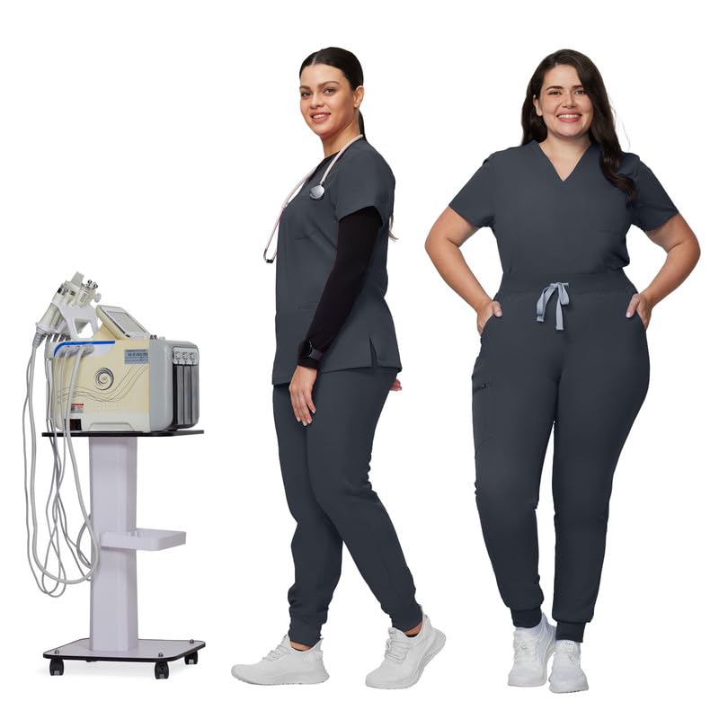 Image of Kitmaz Scrub Pants for Women - Mid Rise 4-Way Stretch Anti-Wrinkle Slim Fit Jogger Pants, Drawstring & 5 Pockets