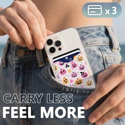 Image of Halloween Pink Pumpkins for Magsafe Wallet Compatible with iPhone 17 /16 /15 /14 /13 /12 Series Pro Max Plus (Magnetic Card Holder for Women) (Fit 3 Cards Lether Phone Magnet Mag Safe Wallets)