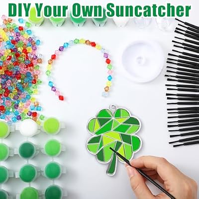 WinnerWhy 36 Sets St. Patrick's Day Shamrock Suncatchers Ornaments Decorations DIY Window Paint Suncatchers Craft Kits Lucky Shamrock Sun Catcher Gifts for Home Party Supplies Arts and Crafts Project