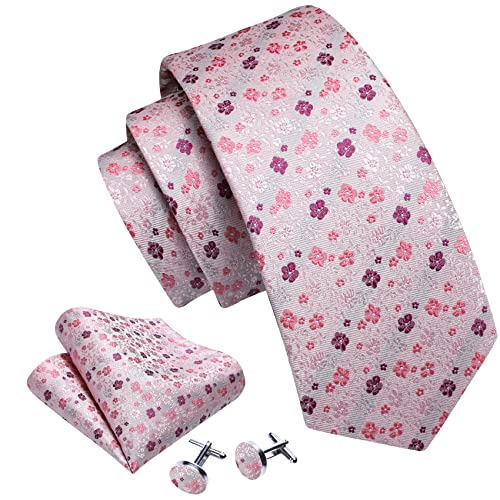 Image of Barry.Wang Flower Ties for Men Silk Woven Floral Tie Sets Necktie Handkerchief Cufflinks Wedding Party