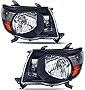 OEDRO Headlight Assembly Replacement for 2005-2011 Toyota Tacoma, Headlamp with Amber Reflector Clear Lens Black Housing