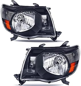 OEDRO Headlight Assembly Replacement for 2005-2011 Toyota Tacoma, Headlamp with Amber Reflector Clear Lens Black Housing