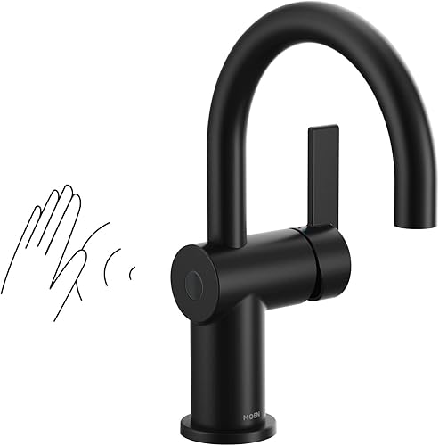 Miniatura 1 de Moen Cia 6221EWBL - Grifo de lavabo de baño con una sola manija, color negro mate, Motionsense Wave