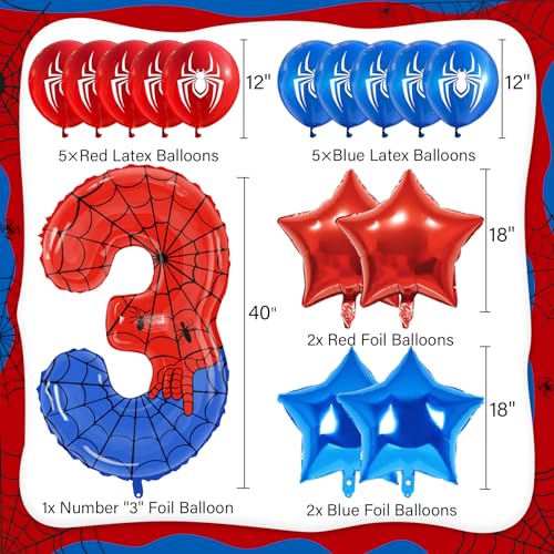 Image of 15 Pcs Spider Birthday Decorations 40 Inch Giant Number 3 Foil Balloon Star Foil Red Blue Balloons Birthday Party Decorations for Boys Kids Girls Anniversary Baby Shower Party Supplies Gifts