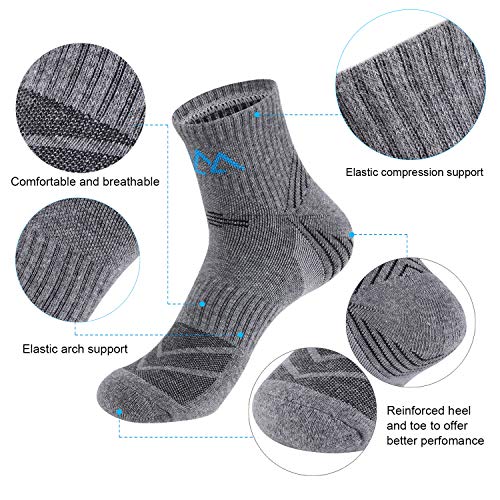 Innotree 5 Pack Men's Cushioned Hiking Walking Running Socks,Moisture Wicking Multi Performance Quarter Crew Athletic Socks #TOP2