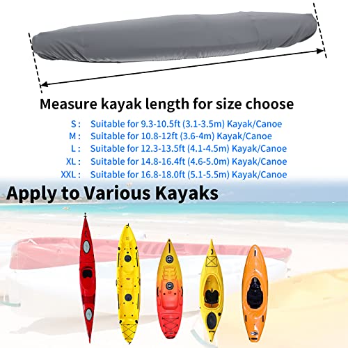 Mirmengs Waterproof 420D Kayak Cover, 9.3-18Ft Extra Thick Uv Protection Kayak Covers For Outdoor Storage, Universal Canoe Storage Dust Cover Sunblock Shield For Fishing Boat Paddle Board #TOP3