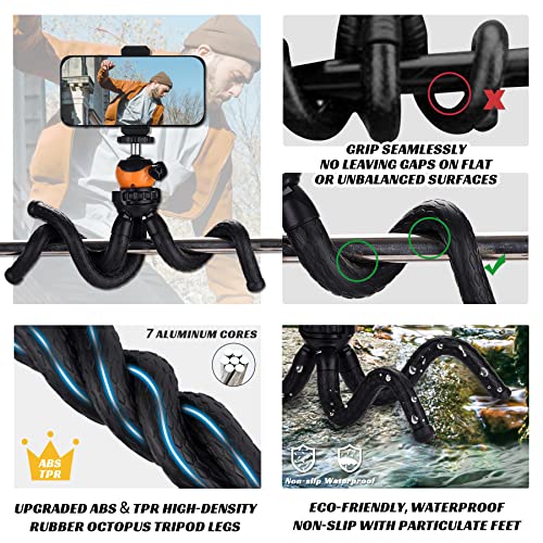 Phosnova Cell Phone Tripod Stand, Portable Flexible Tripod For Iphone With Wireless Remote, Camera Tripod, Double 360°Rotation Adjustable Mini Tripod For Iphone/Android/Gopro/Ipad/Dslr, Orange #TOP1