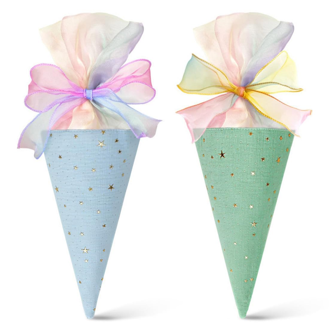 EIHI 2 Pezzi Coni portaconfetti, Coni per Confetti, Sacchetto Regalo per Scuola (Blu + Verde)