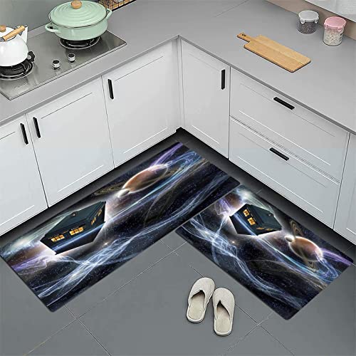 GOSUNA 2stk Küchenteppich Waschbar rutschfest Küchenmatte,Doctor Who Tardis Dans...