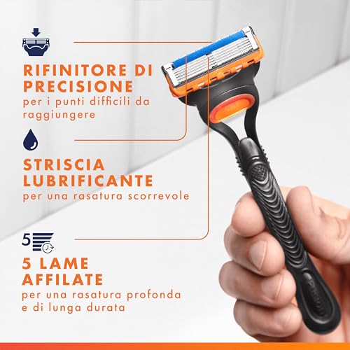 Gillette Rasoio Barba Manuale + 8 Lamette Gillette Fusion 5, LAMETTE DA BARBA Di Ricambio a 5 Lame e Rasoio Manuale Fusion 5, Rasatura Scorrevole con Striscia Lubrificante - Immagine 5