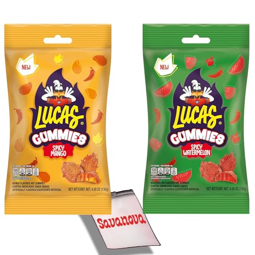 Lucas Spicy Gummies Variety Pack - Watermelon & Mango Flavors, 4.58oz Each, 2 Bags - Tangy, Sweet, and Spicy & Chili Gummy Candy