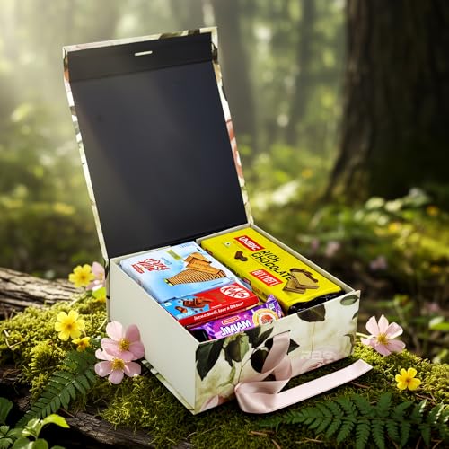 Image of RBS - Medium Foldable Gift Box (26 x 26 x 10cm) Decorative Gift Packing Box with Ribbon (1 Pack) Holds Upto 8 kg Hamper Boxes for Gift Empty All Occasions Reuse Gift Box for Packaging (M-Flora Luxe)