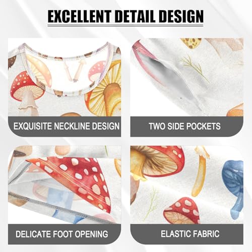 ALAZA Red Blue Yellow Mushroom Pajamas Short Sleeve 2 Piece Sleepwear Top and Bottom Pajama Set Unisex4