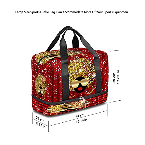 Travel Duffel Bag For Women Men, African Woman Bling Glitter Waterproof Large Sports Tote Gym Bag, Lightweight Carry On Luggage Bag Weekender Overnight Bag With Shoe Compartment For Travel Hiking Picnic Beach #TOP1