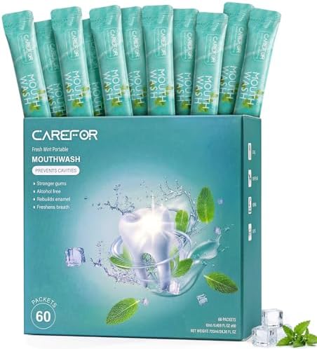 Mouthwash Travel Size Portable 60 Individual Disposable Packets to Go, Alcohol & Fluoride Free Fresh Mint Mouthwash Strips for Superior Oral Hygiene (Pack of 60)