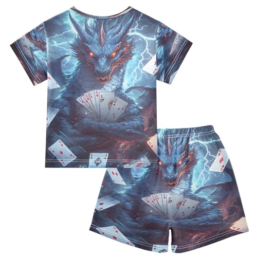 ALAZA Dragon Poker Card Pajamas Set Short Sleeve Cotton Sleepwear Summer Pjs 2 Piece 5-14Y2