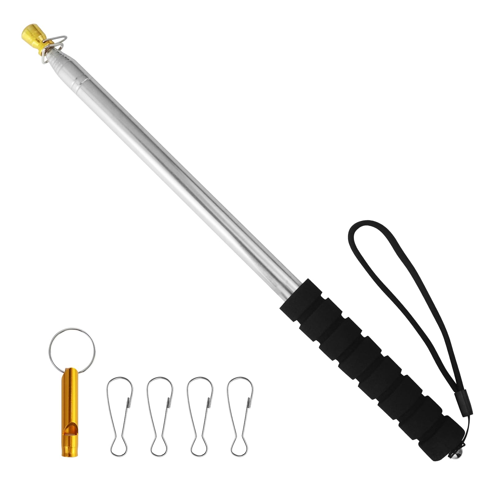 RESTALLADNWEST 9.8FT Telescopic Flag Pole, Stainless Steel Portable Handheld Flag Pole Extendable Retractable Flagpole with Clips for Festival Tour Guide Teaching Pointer (3M, Black)