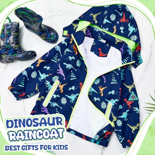 Boys Rain Jacket and Boots Set Kids Rain Coat with Detachable Hood Windbreaker for Toddler Windproof Waterproof4