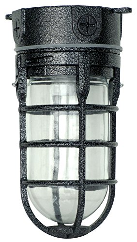 Woods L1706BLK Vandal Resistant 150-Watt Incandescent Security Light, Ceiling Mount, Hammered Black Finish, Tempered Glass with Vapor Tight Seal, Outdoor Security Light, Appropriate for Indoor and Outdoor Use