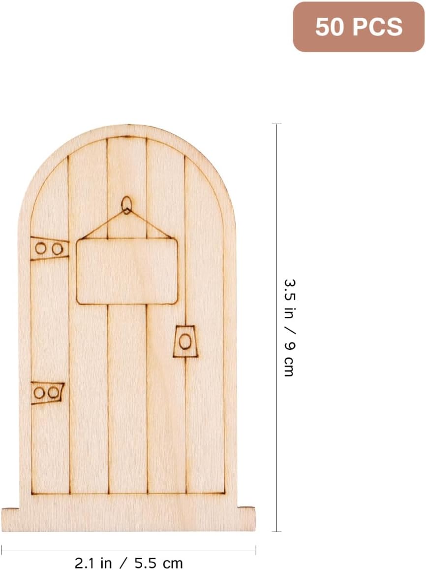 Vosarea 50PCS Fairy Theme Mini Doors Wooden Miniature Doors Wood Fairy Garden for Art and Crafting