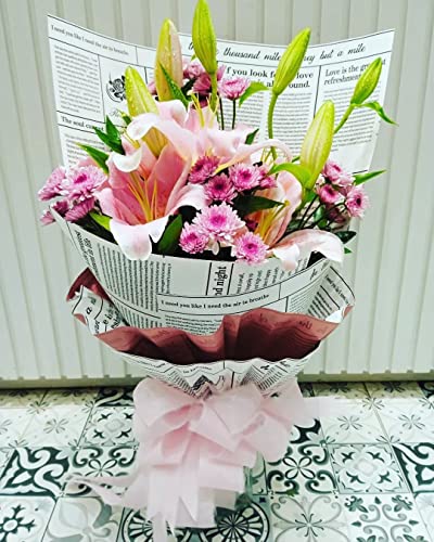 Image of Oasis Cellophane Sheets For Multipurpose Gift-Hamper Packaging 58x58cm, 20 Sheets, 50 Microns Flower Wrapping Double Side Pink & News Paper Print