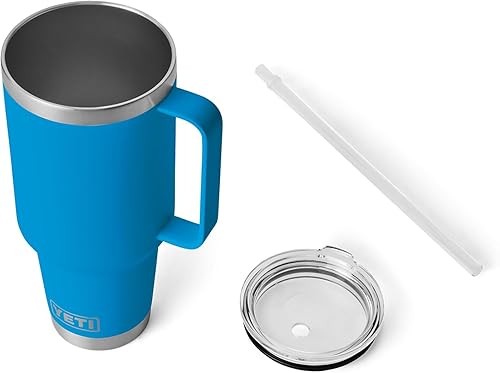 Miniatura 7 de YETI Rambler - Vaso de viaje con asa y tapa con pajilla, de 42 onzas, con aislamiento al vacío con asa, acero inoxidable, color azul ola grande