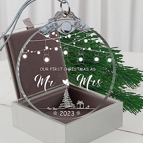2023 Mr Mrs Wedding Ornament Glass 3 Just Married Gift for Couples with Gift Box