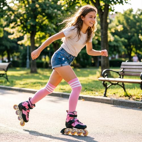 Image of DRESHOW 3 Pairs Thigh High Socks Striped Over Knee Thin Tights Long Stocking Knee High Leg Warmer