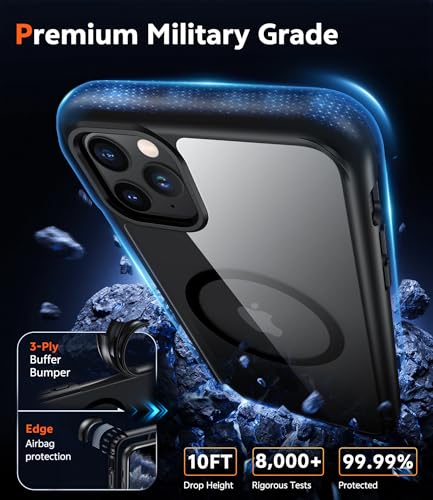 Image of FNTCASE for iPhone 11 Pro Case: Clear Magnetic Phone Cases Compatible with Magsafe Slim Anti Yellowing Military Grade Drop Protection Rugged Protective Transparent Cell Phone Cover (B-Black)