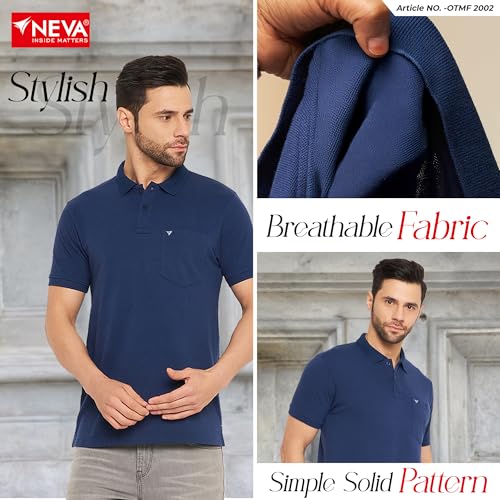 Image of NEVA Men's Regular Fit Half Sleeve Polo Neck T-Shirt with Chest Pocket
