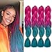 4Packs Ombre Braiding Hair Kanekalon Red Braids Hair Extensions Synthetic 24Inch Jumbo Braiding Hair for Box Braids (Red to Cyan) M36