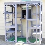 GUTINNEEN Catio Outdoor Cat Enclosure Large Walk in Window Cat House for Mulitiple Cats with 7 Platforms and 2 Resting Box,Tarp Roof,71 inch