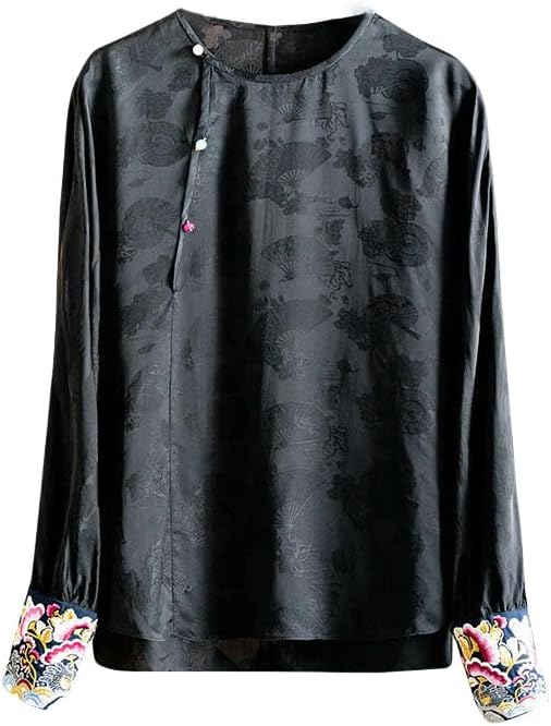 Women's Silk Embroidered Jacquard Asymmetrical Hem Blouse Summer Commute Versatile Top