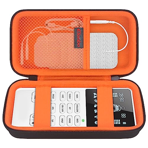 Image of Elonbo Carrying Case for Etekcity TENS Unit Muscle Stimulator Machine, Hard Travel Organize Bag for Electric Pulse Massager, Extra Mesh Pocket Fits Electrode Pads Lead Wires Charger, Black+Orange