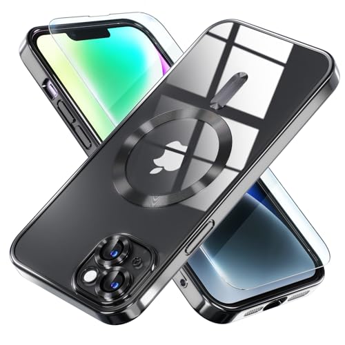 Image of Misea Magnetic for iPhone 14 Plus Case Compatible with MagSafe Black | [Never Yellowing] [Military Drop Protection] Full Camera Lens Protector Plating Soft Clear Phone Case for Women, Black