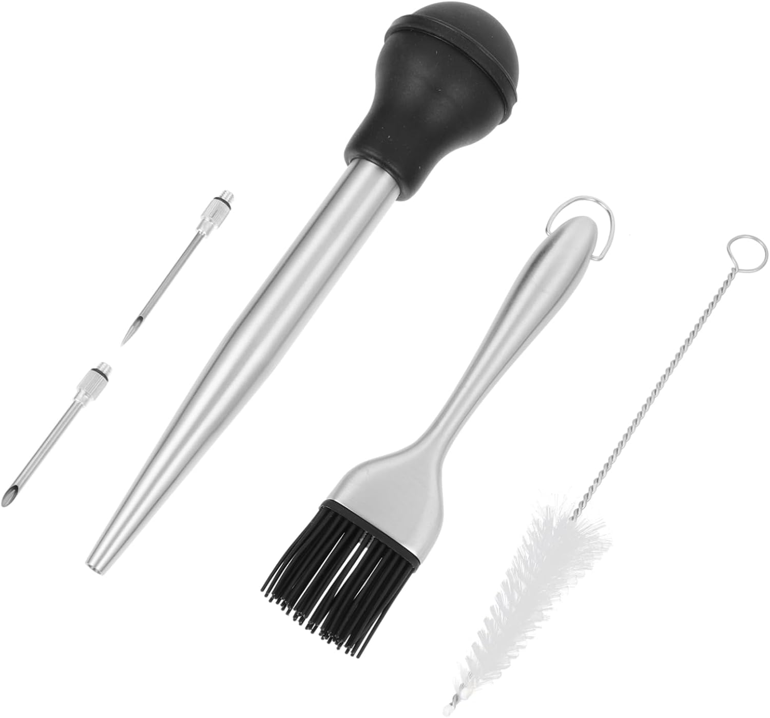 Stainless Steel Turkey Baster Injector Set with Dual Needles and Cleaning Brush Convenient Food Injector for Marinades for Roasting Chicken Turkey and More