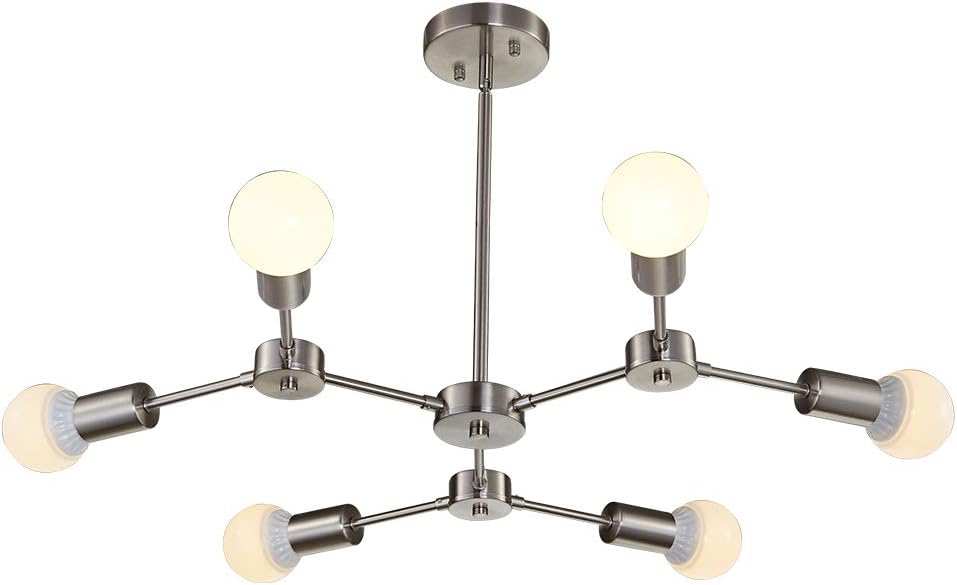MELUCEE Modern 6 Lights Chandeliers Sputnik Kitchen Island Lighting Brushed Nickel Mid Century Light Fixture Flush Mount Ceiling Light for Living Room Bedroom Foyer Hallway