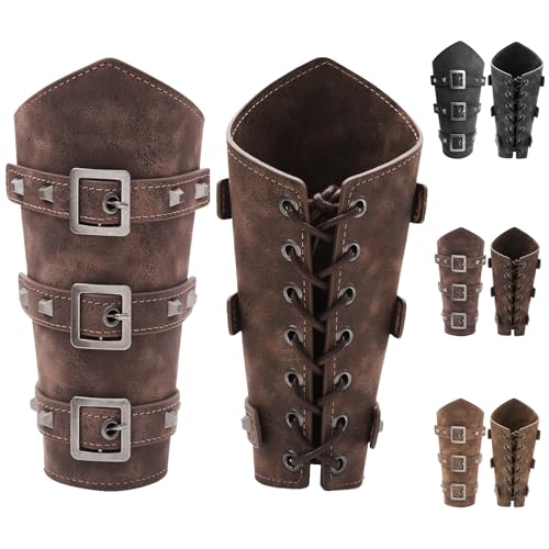 LUKIUP 1 Paire de Protège-bras en Cuir PU Médiéval, Bracelets rétro élégants, Protection de bras pour chevaliers/vikings pour LARP, Renaissance, Cosplay & Halloween (Marron)