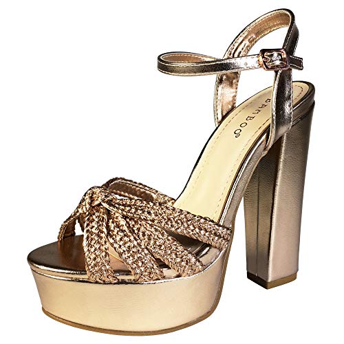 bamboo women's chunky heel platform sandal with quarter strap