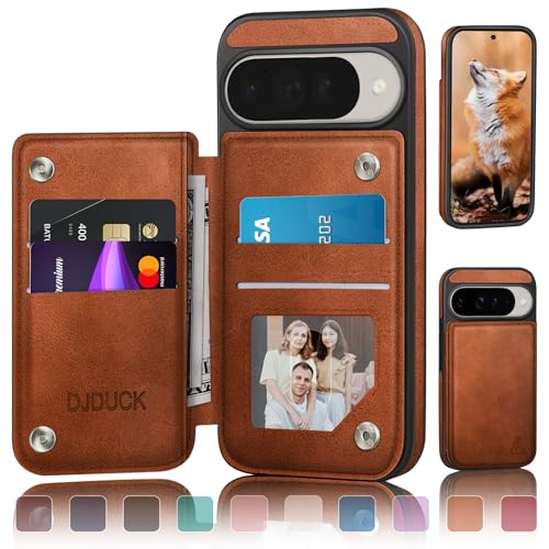 DJDUCK Designed for Google Pixel 10/10 Pro Case Wallet with Card Holder [Magnetic Clasp Cover] [RFID Blocking Leather Protection] Shockproof Women Men Cases for Pixel 10 Light Brown