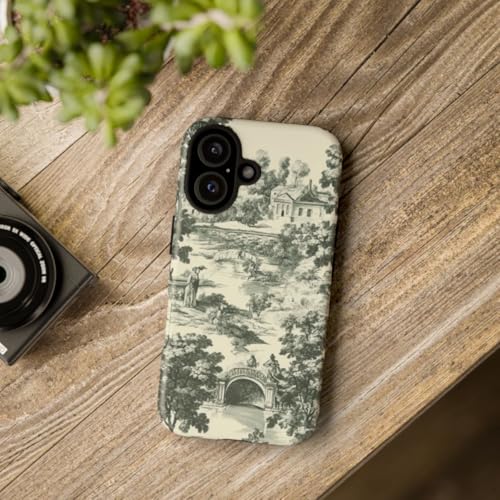 Coque iPhone 16 rigide mate verte anti-trace motif champêtre