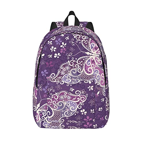 Sac à dos ordinateur portable à motif tasses pour aller en cours ou en café avec ses papillons violets