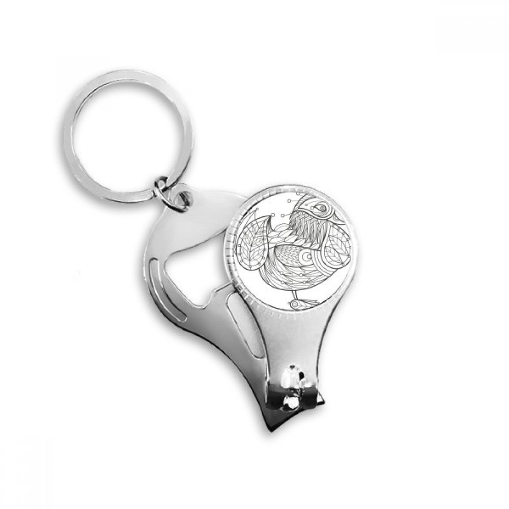 Porte-clés coupe-ongles oiseau de peinture anneau multi-fonction et ouvre-bouteille acier