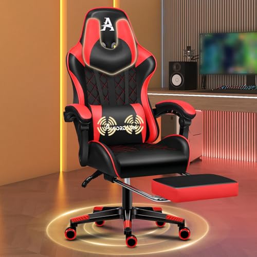 ALFORDSON Chaise de Jeu avec Repose-Pieds et Coussin Lombaire, Chaise de Bureau Ergonomique avec Inclinaison à 150°, Chaise de Bureau pour Jeux vidéo à Dossier Haut,...